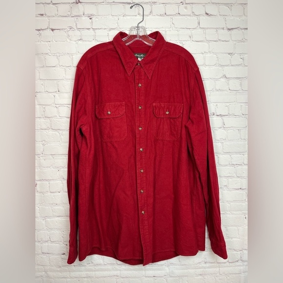 Eddie Bauer Cotton Flannel Button Down Shirt in Solid Red - Picture 1 of 12
